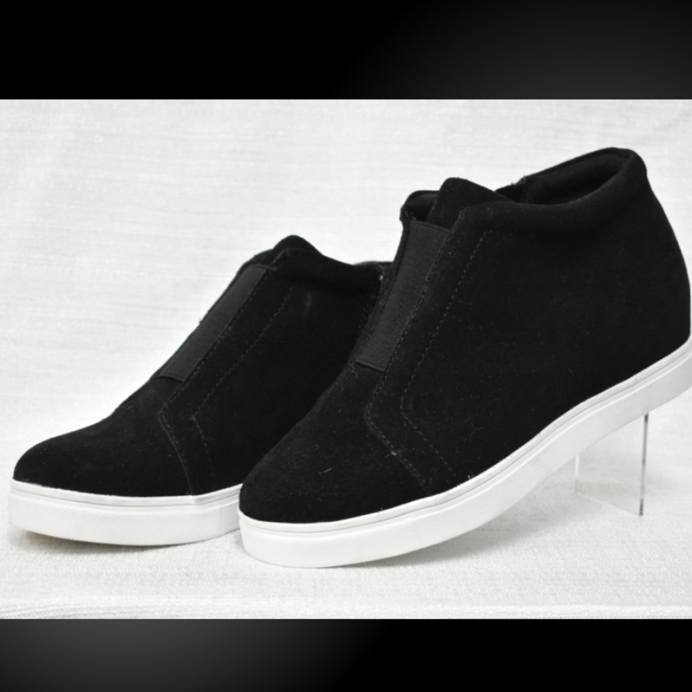AQUA COLLEGE GLADY 1/2" Platform GLADY Wedge Athletic Sneakers Blk Suede Size 7